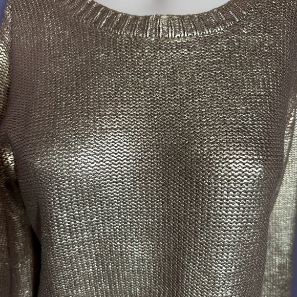 Rock & Republic Metallic Gold Crew Neck Women's Sweater, Size L (283) - Picture 4 of 10